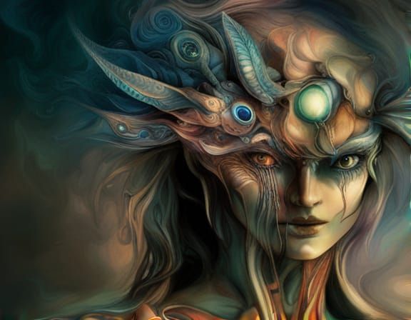 Android Goddess with Laser Eyes in Biomechanical Style