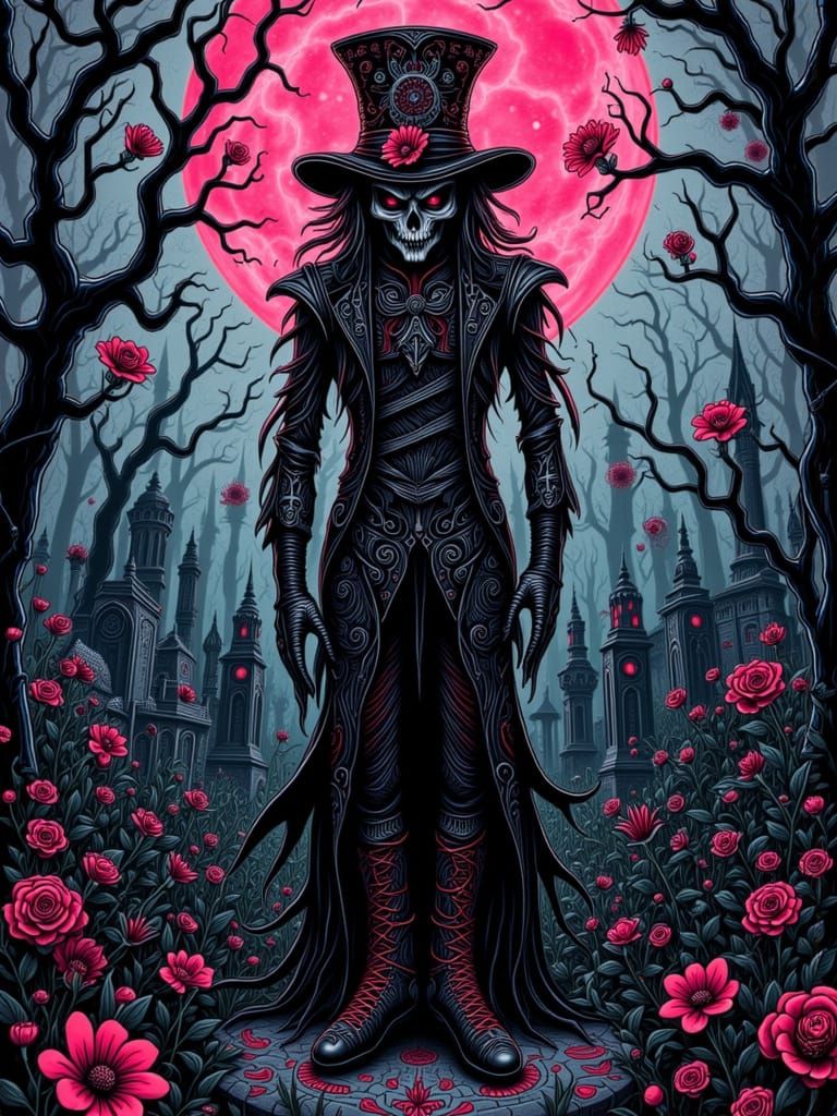 Gothic Mad Hatter in Tim Burton Style Graveyard