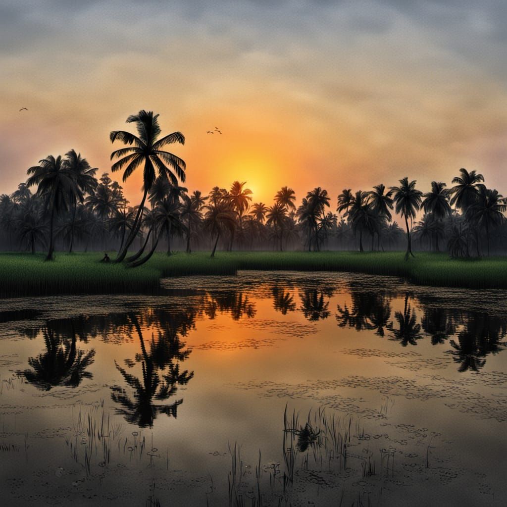 Mysterious Swamp Backwaters at Sunset