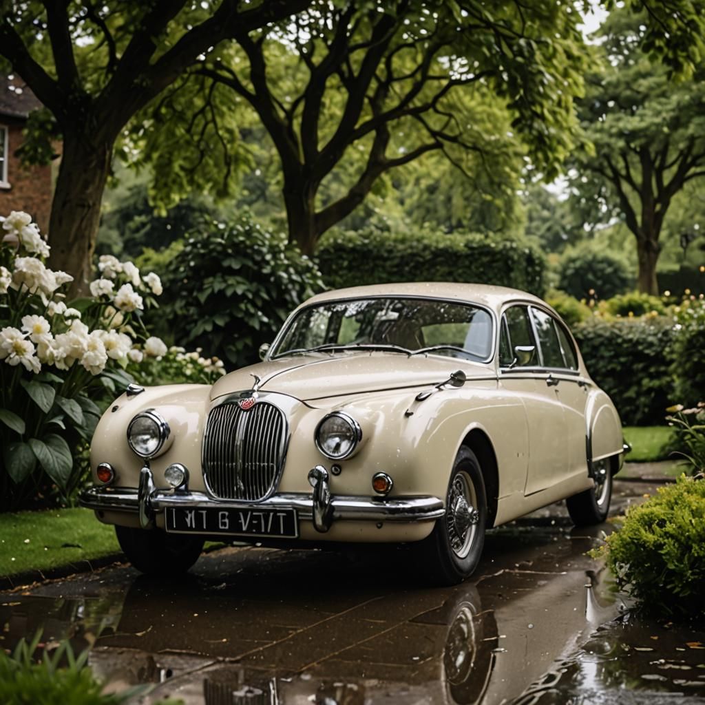 Luxury Jaguar in a London Garden at Night