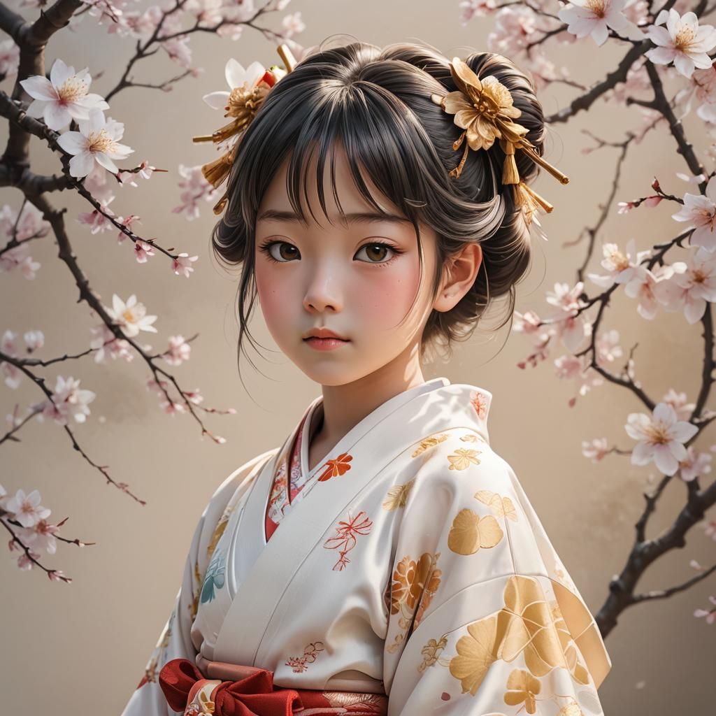 Anime Child in Kimono: 3D Art with Soft Lighting