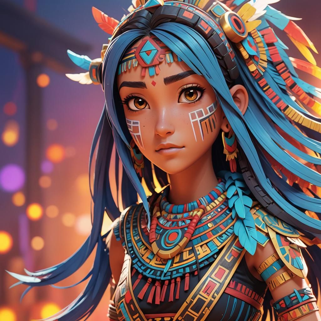 Aztec Anime Manga Girl in 3D Digital Art