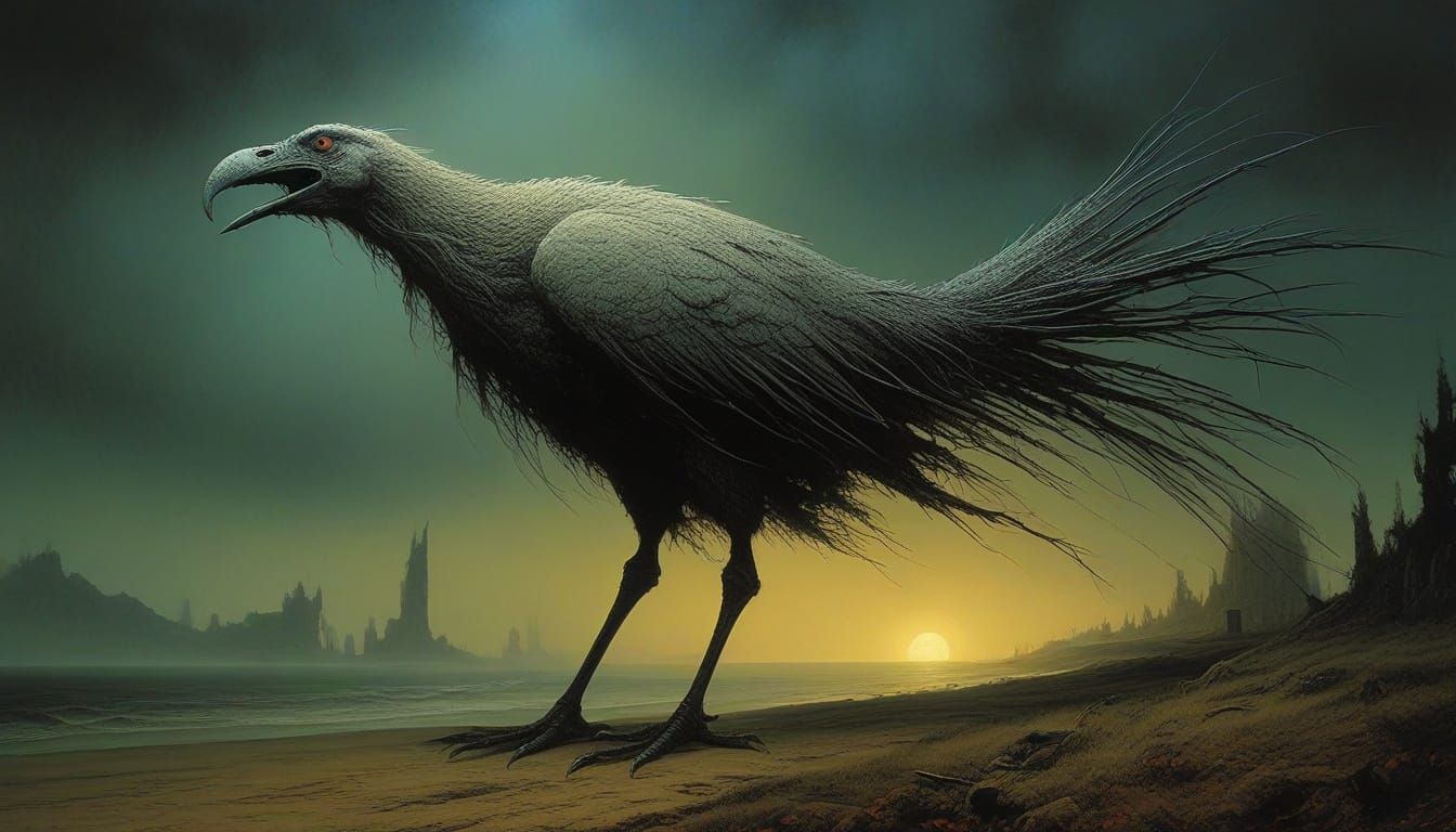 Surrealistic Bird Creature in Dark Fantasy Style