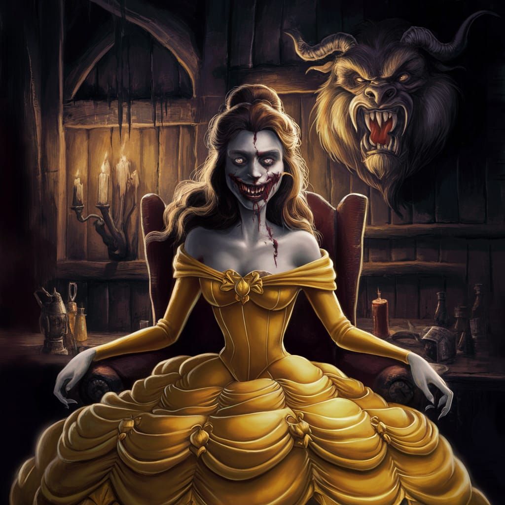 Dark Belle in Gaston's Tavern: A Sinister Illustration
