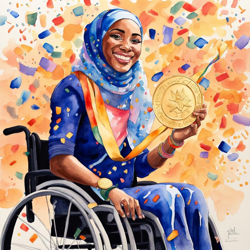 Paralympian's Joy: A Watercolor Gold Medal Moment