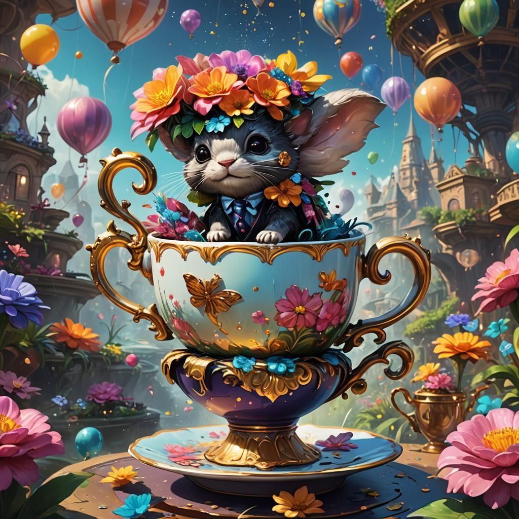 Animal in Colossal Tie on Teacup, Fantasy Concept Art