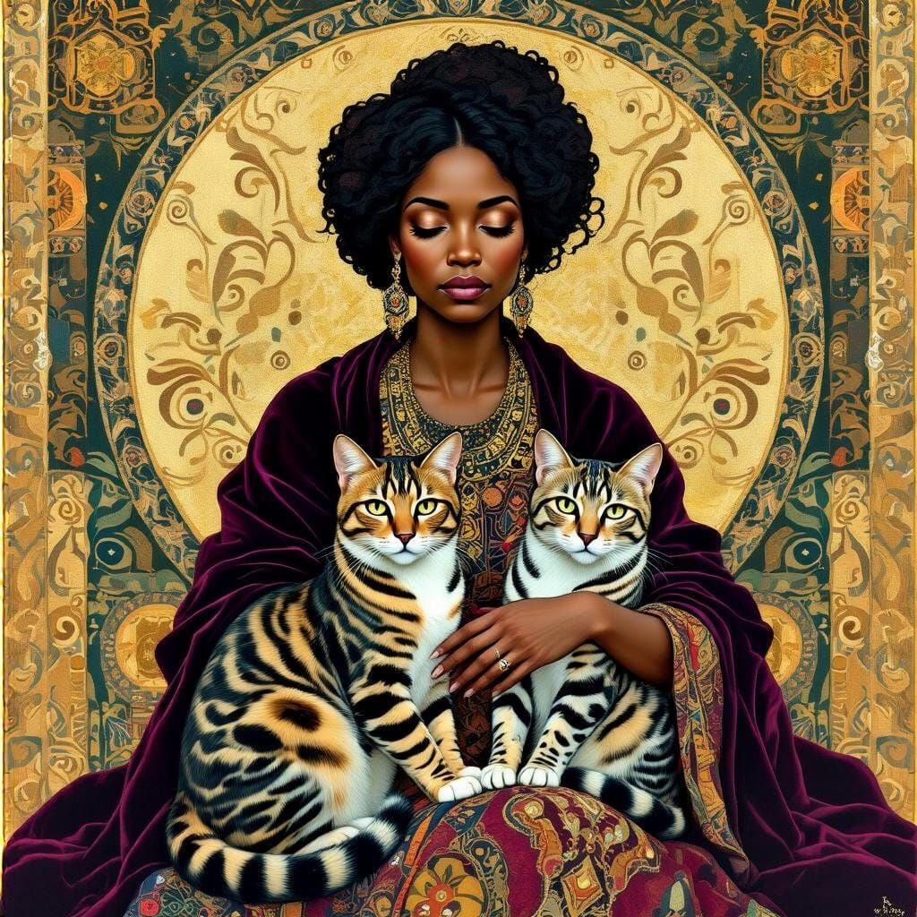 African American Noblewoman Amidst Opulent Velvet and Byzant...