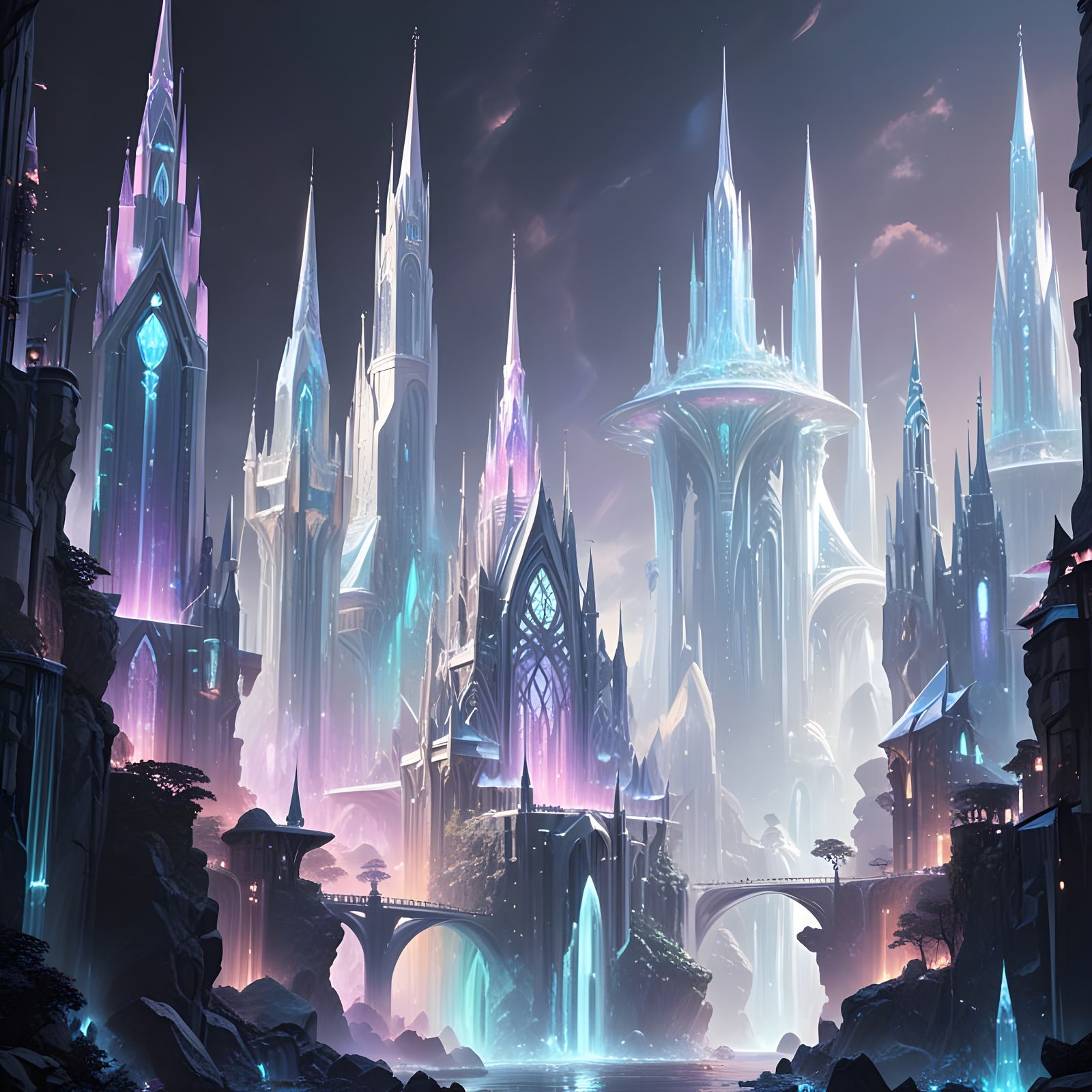 Ethereal Futuristic Elven Metropolis in Soft Pastel Hues