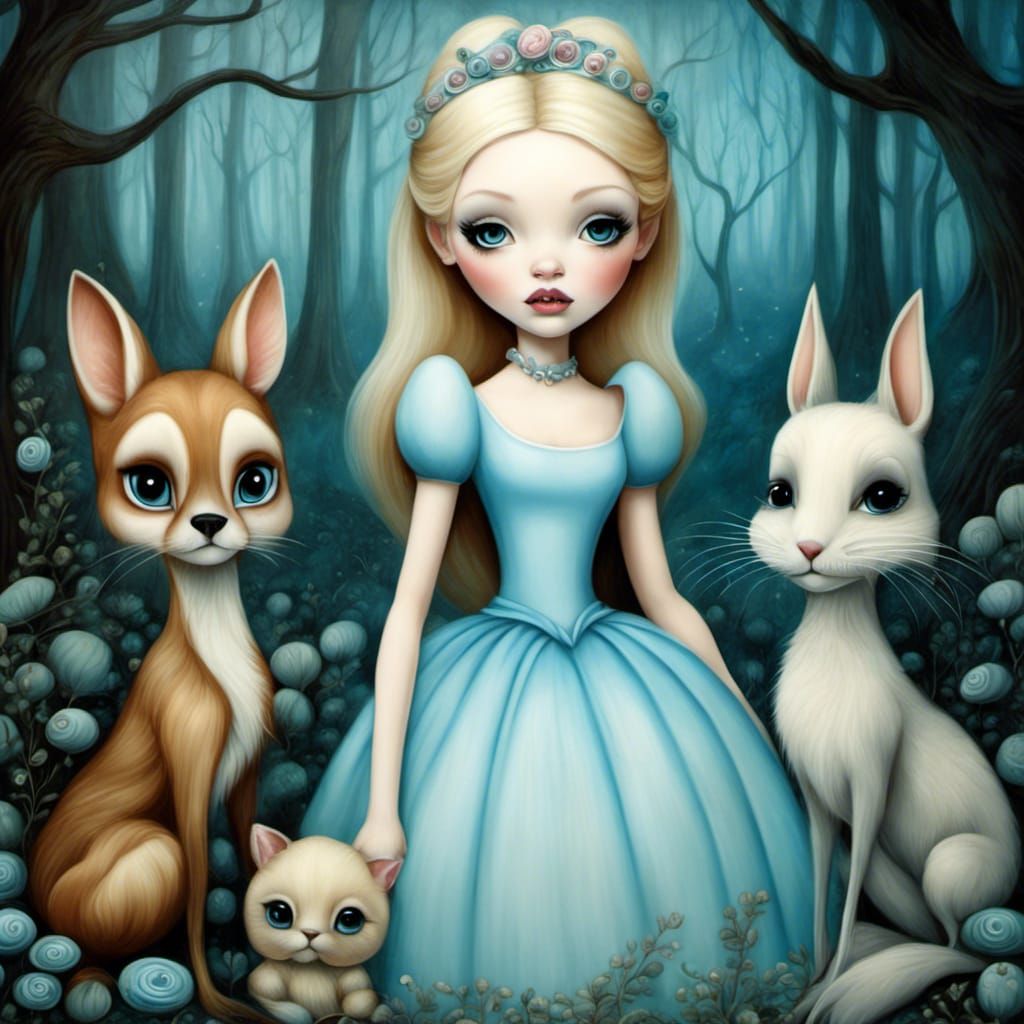 Cinderella and Forest Critters in Surreal Style