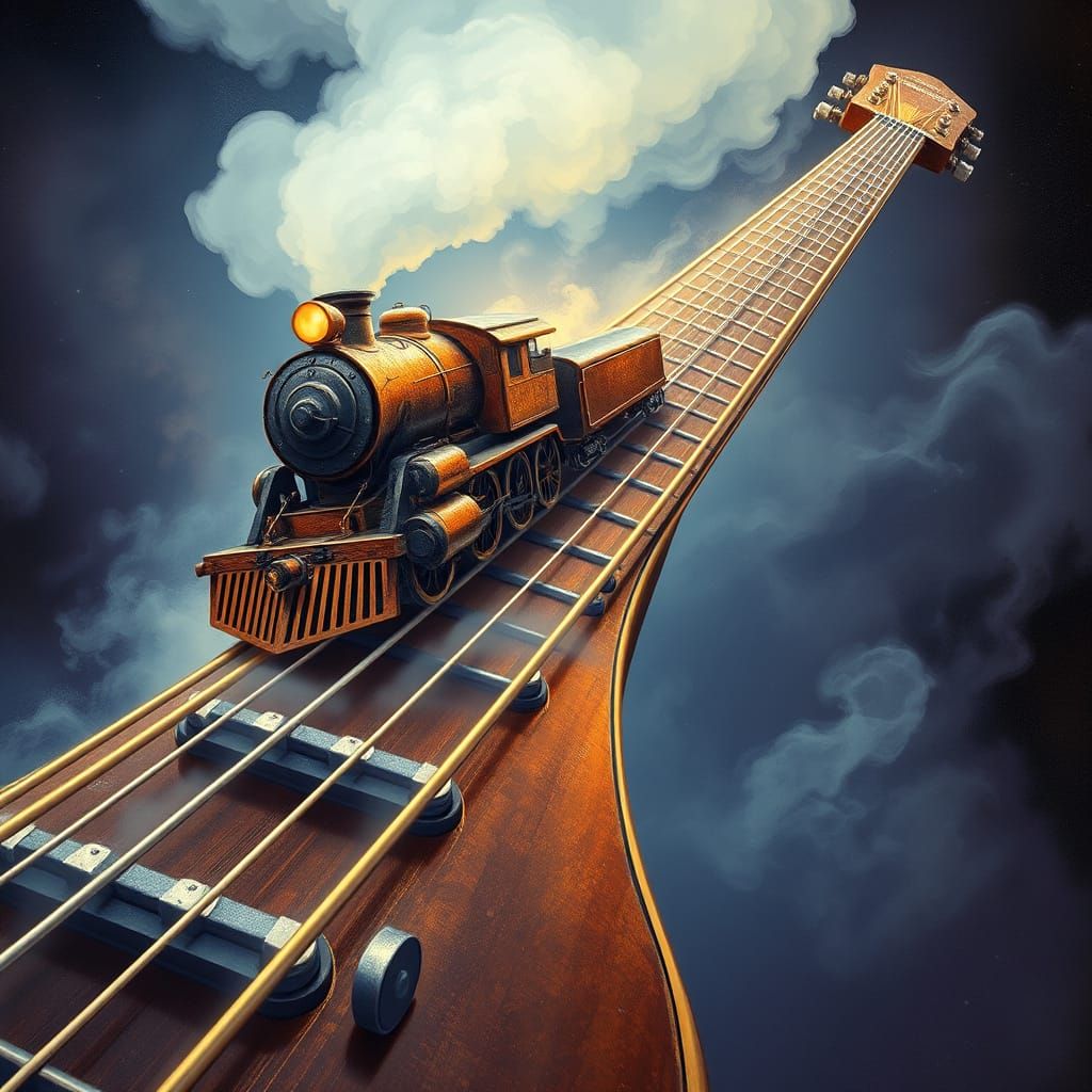 Surreal Train Rides Guitar Strings in Moebius-Inspired Cyber...