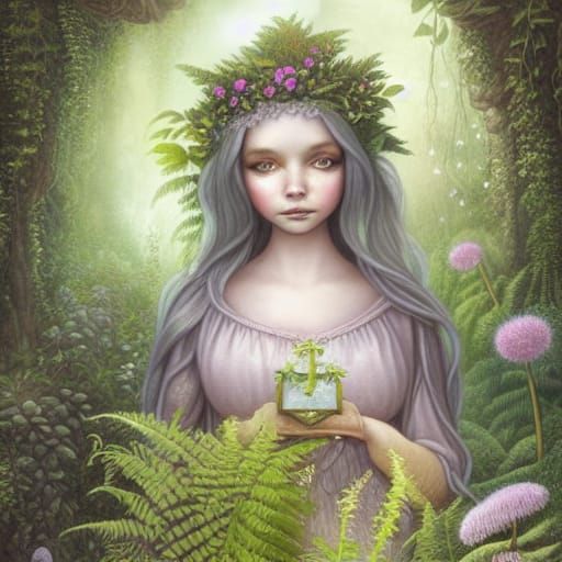 Ethereal Girl in a Magical Botanical Garden