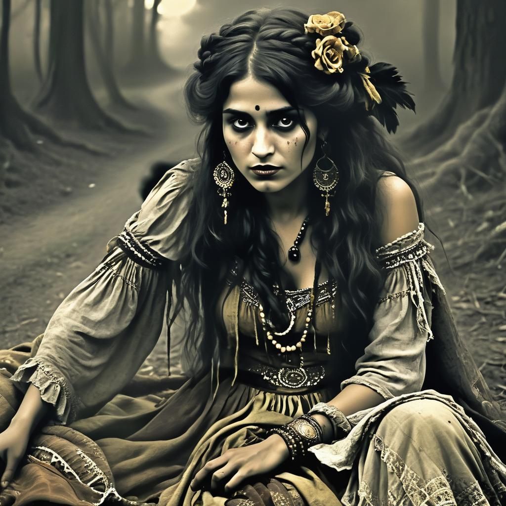 Colorful Gypsy Woman in Graffiti Street Art