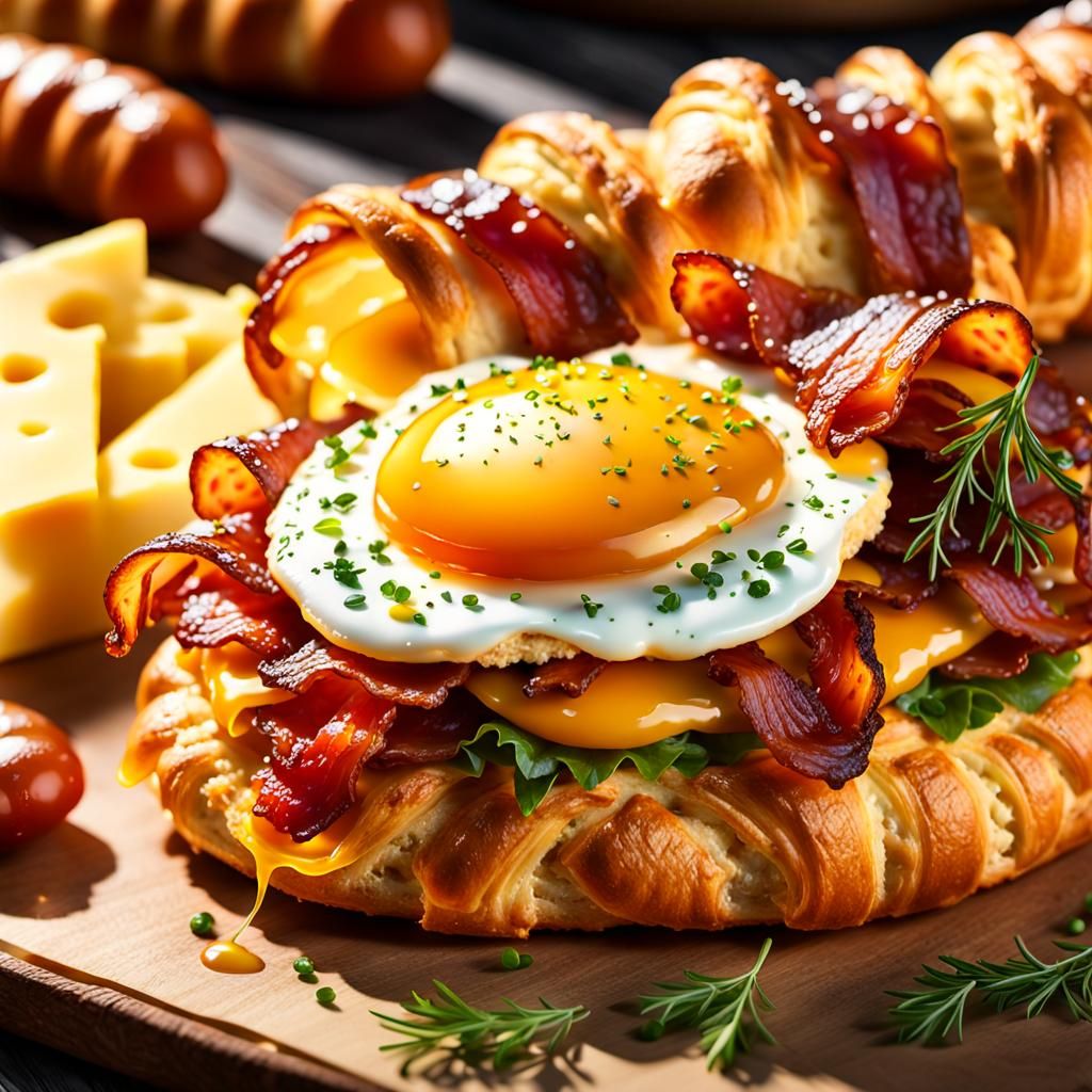 Sizzling Breakfast Croissant in Golden Hour Sunlight