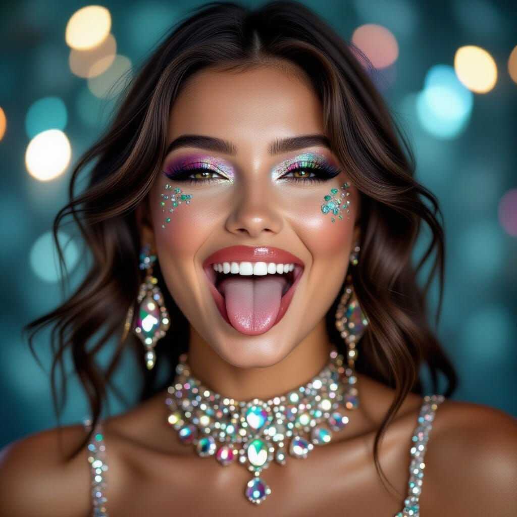 Playful Party Girl with Glitter and Jewels