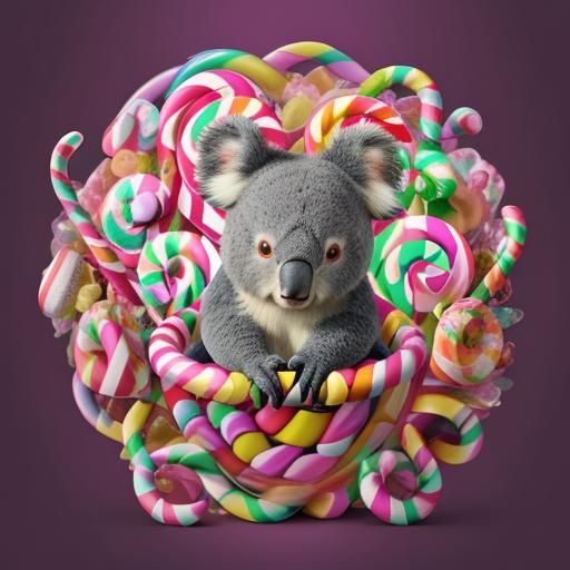 Koala Surrounded by Candies in Pixar-Inspired Art