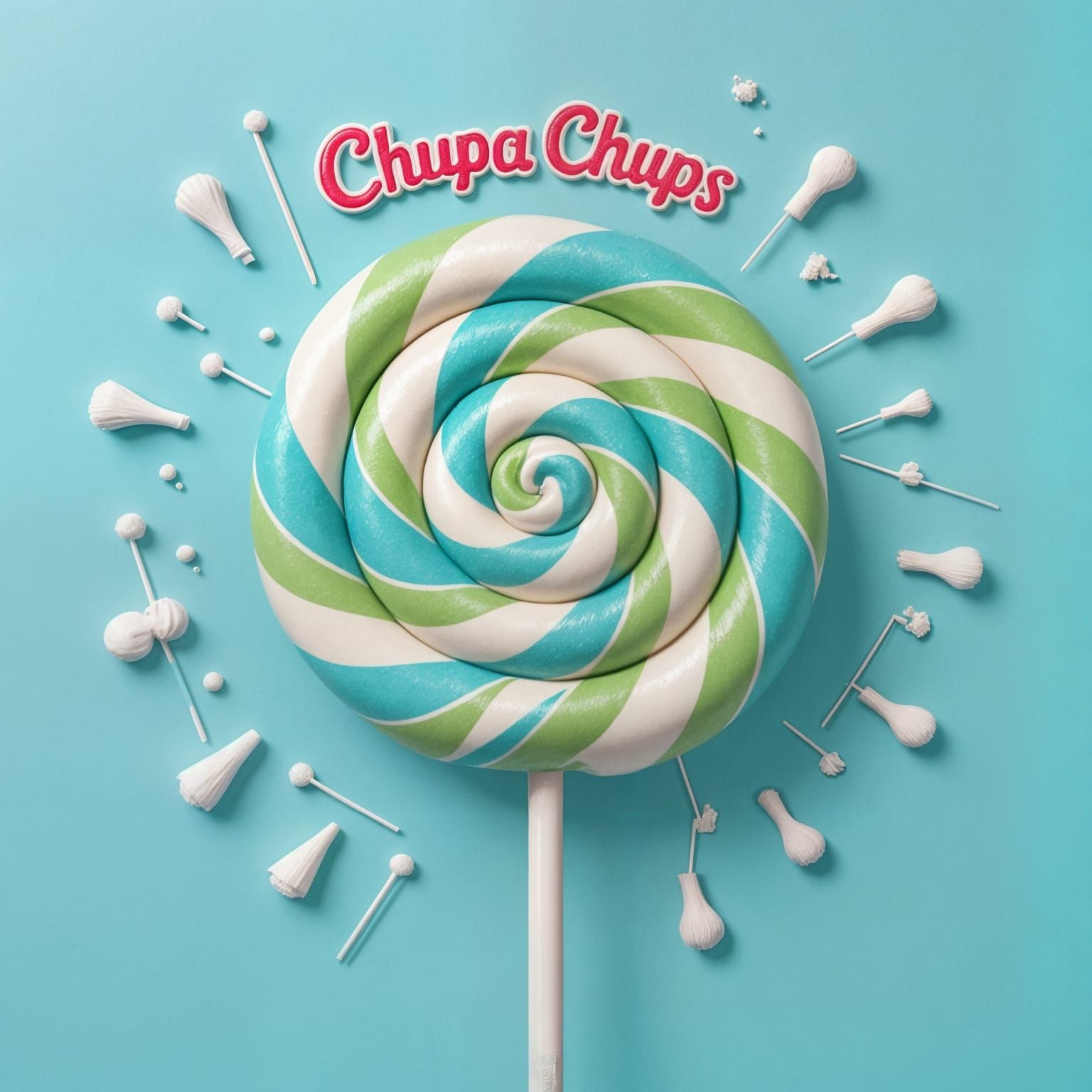 Chupa Chups Lollipop with Creamy Green and Blue Textures