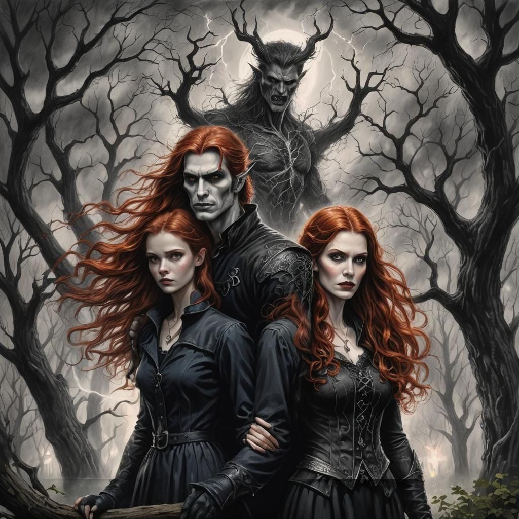 Redhead Witch and Vampire Soulmates in Gothic Scene