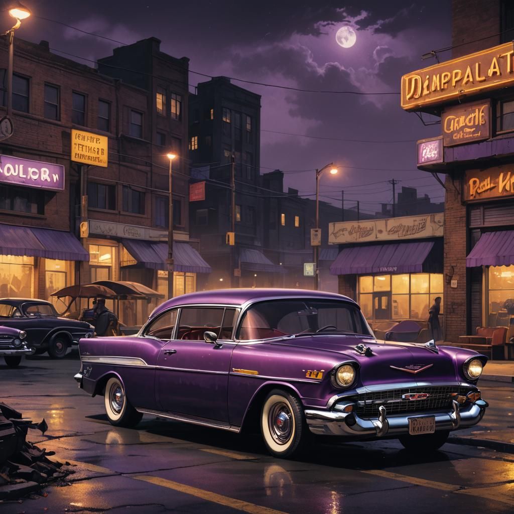 Ominous 1957 Chevy Bel-Air in Dark Fantasy Art Deco