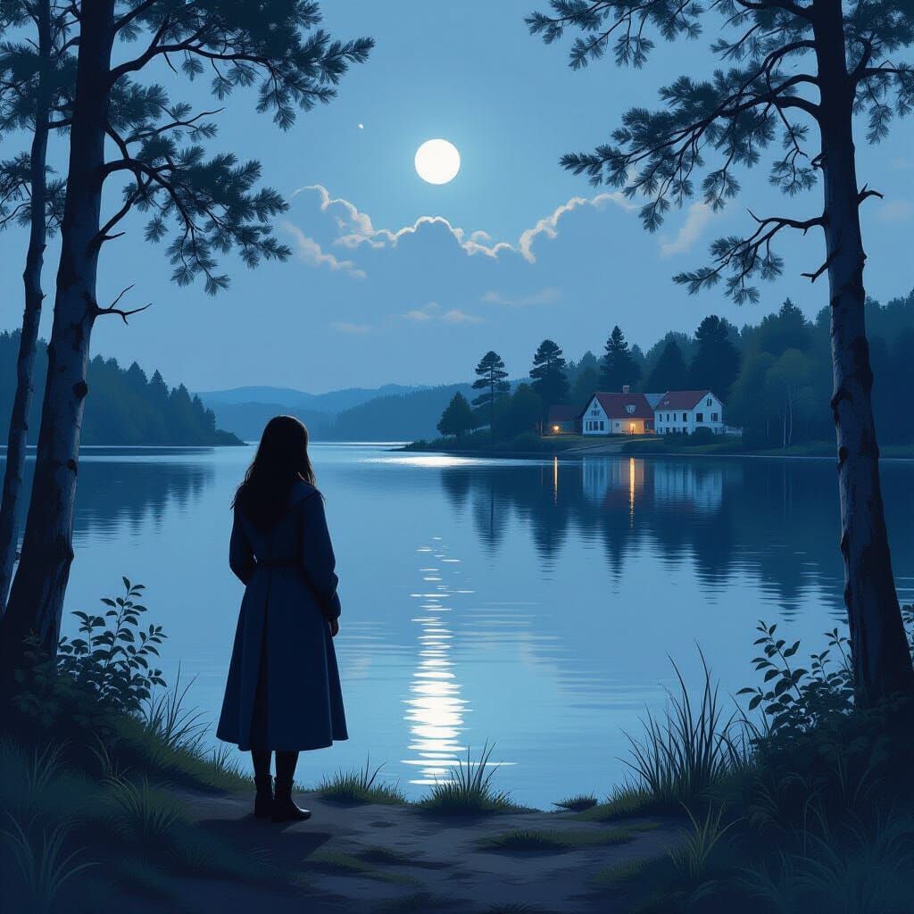 Woman by Silver Lake: Photorealistic Landscape