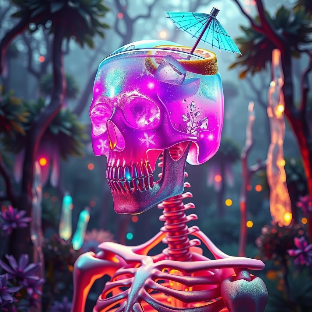 Crystal Skeleton Cocktail in Neon Forest