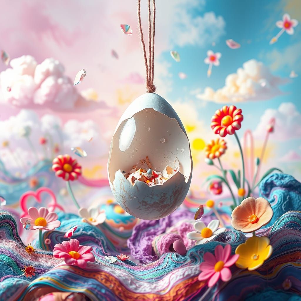 Easter Egg in Vibrant Surreal World