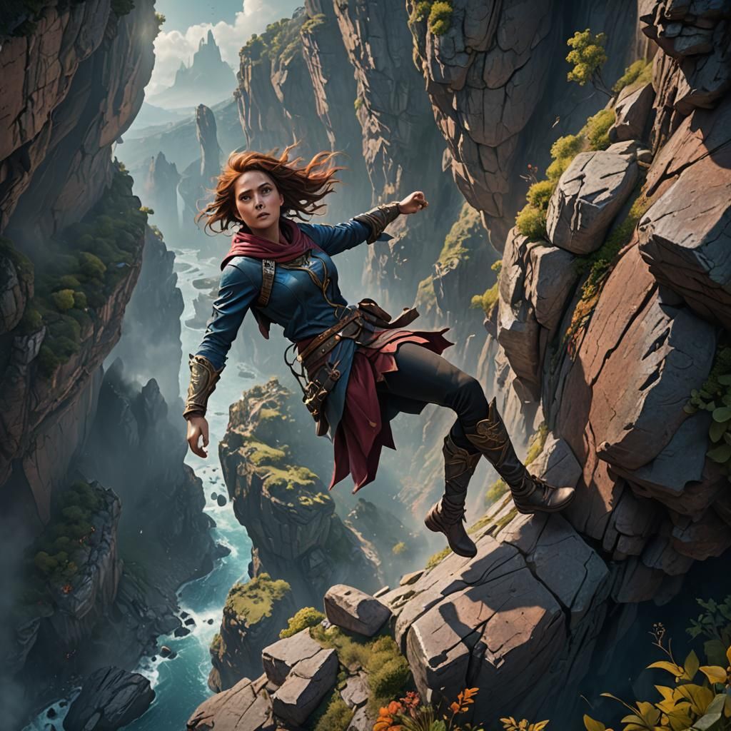 Woman's Cliff Fall: Detailed Matte Painting