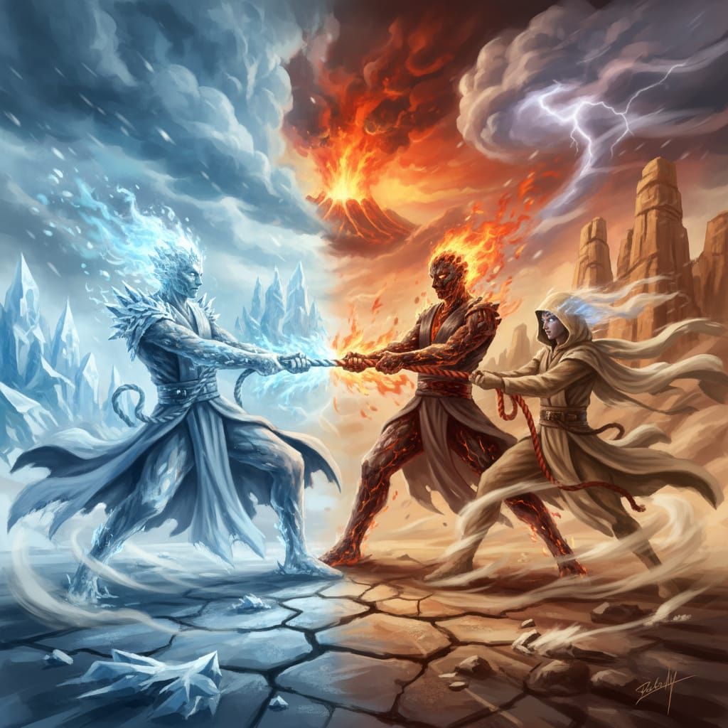 Ice and Fire vs Desert and Wind Anthropomorphic Battle