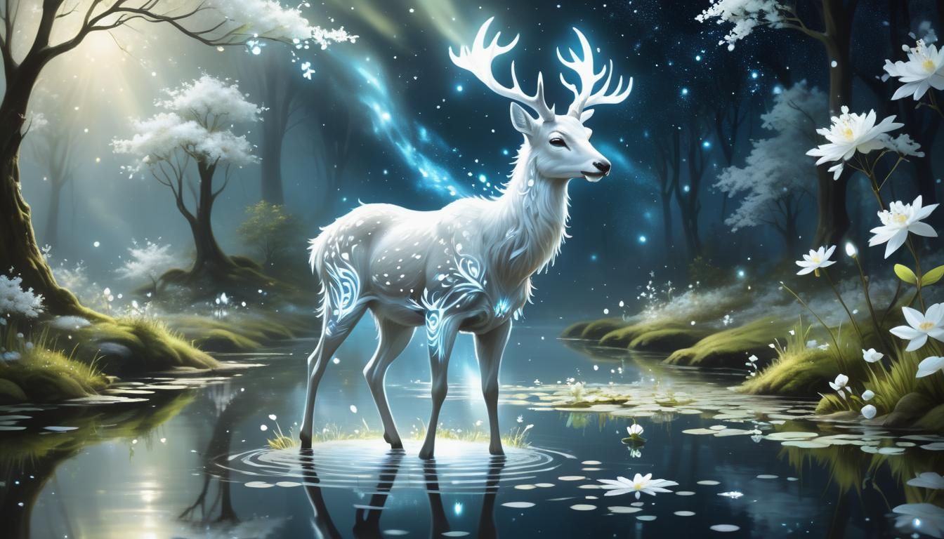 Glowing Fantasy Deer in Sparkling Forest