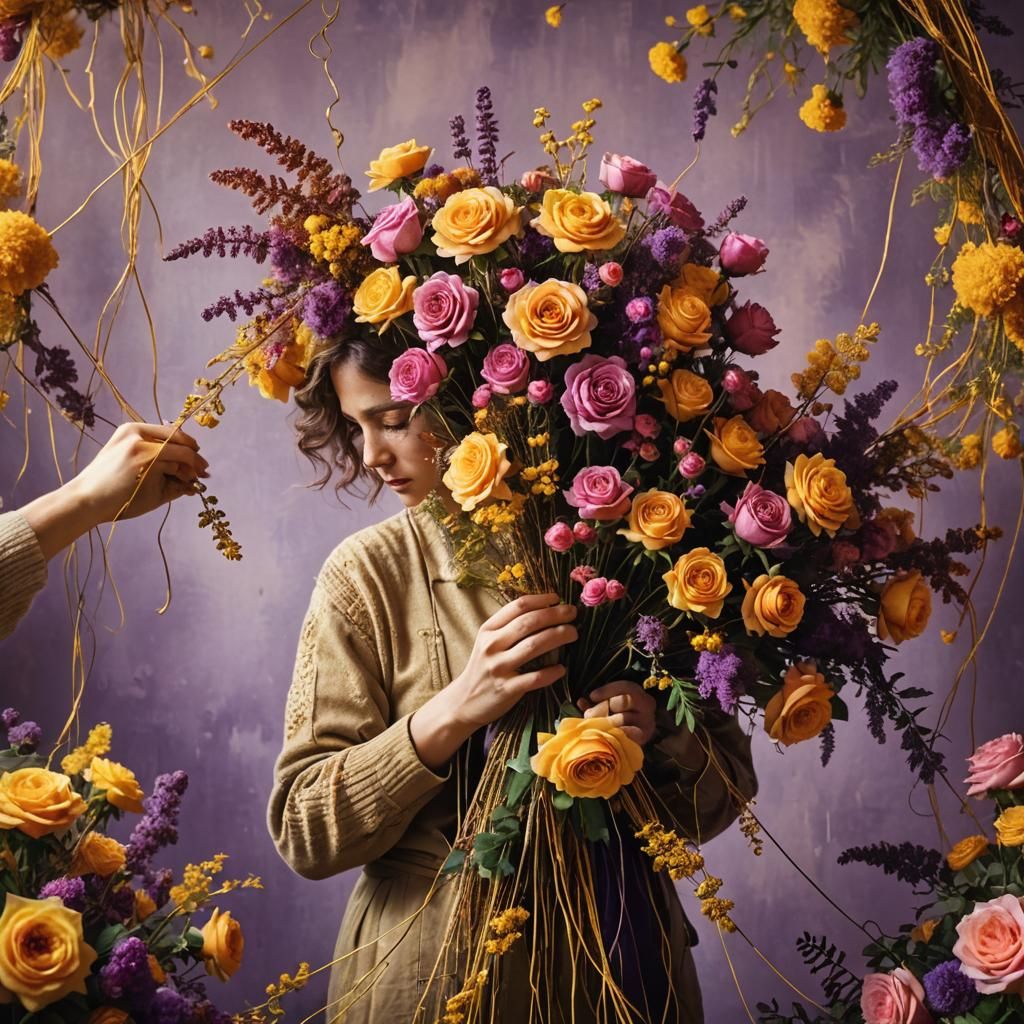 Craftswoman Creates Vibrant Autumn Bouquet in Impressionist ...