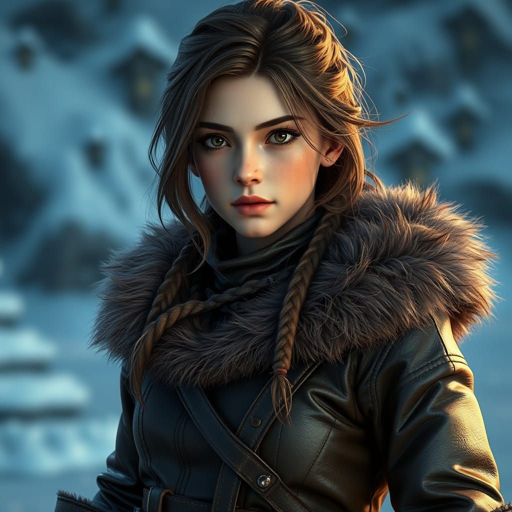 Young Explorer on Frosty Ice in Fantastical, Intricate Detai...