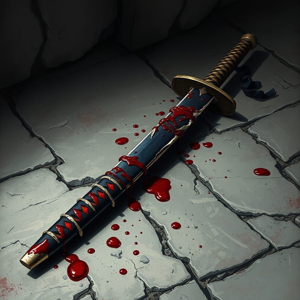 Gothic Samurai Sword in Crimson Blood