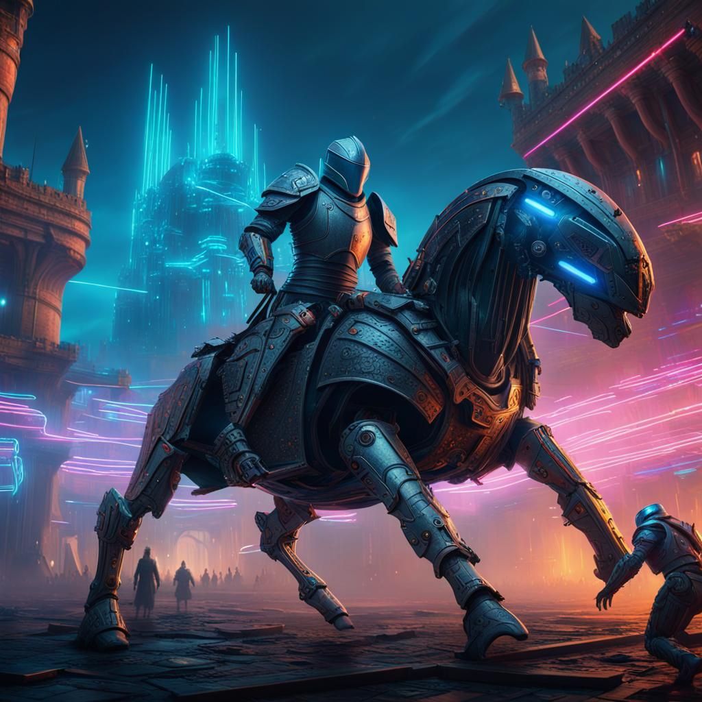 Medieval Knight Cyborg Jousting Alien with Lasers