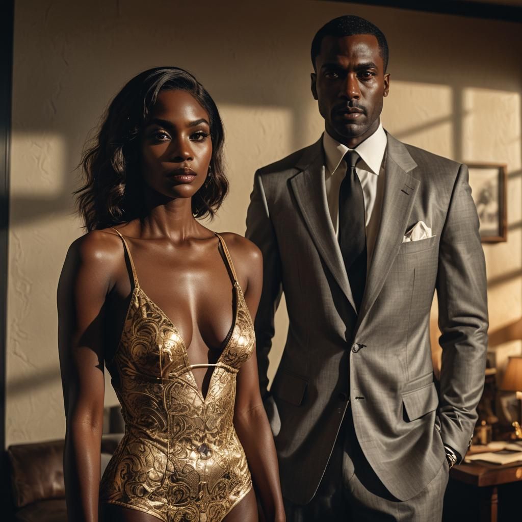 Stylish Woman Admired in Golden Light: Newton Style