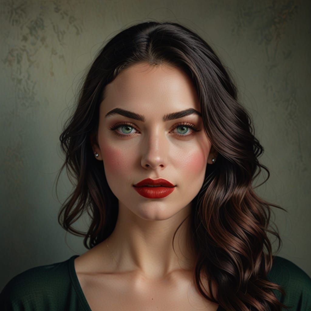 Beautiful Woman with Piercing Eyes and Jewel Tone Background