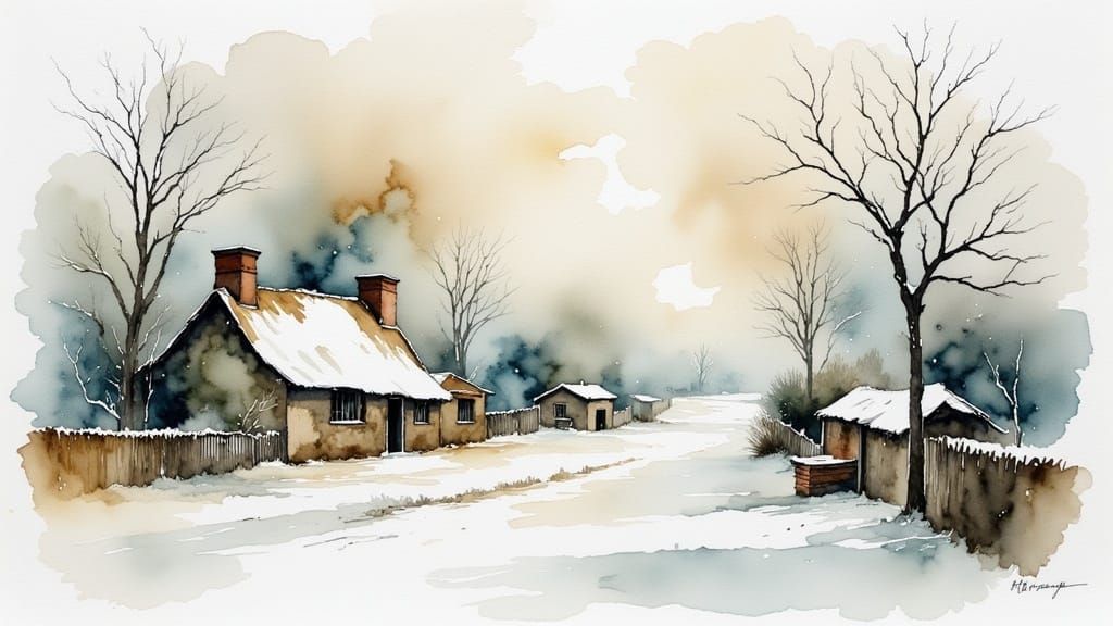 Christmas in Irish Countryside Watercolor Painting