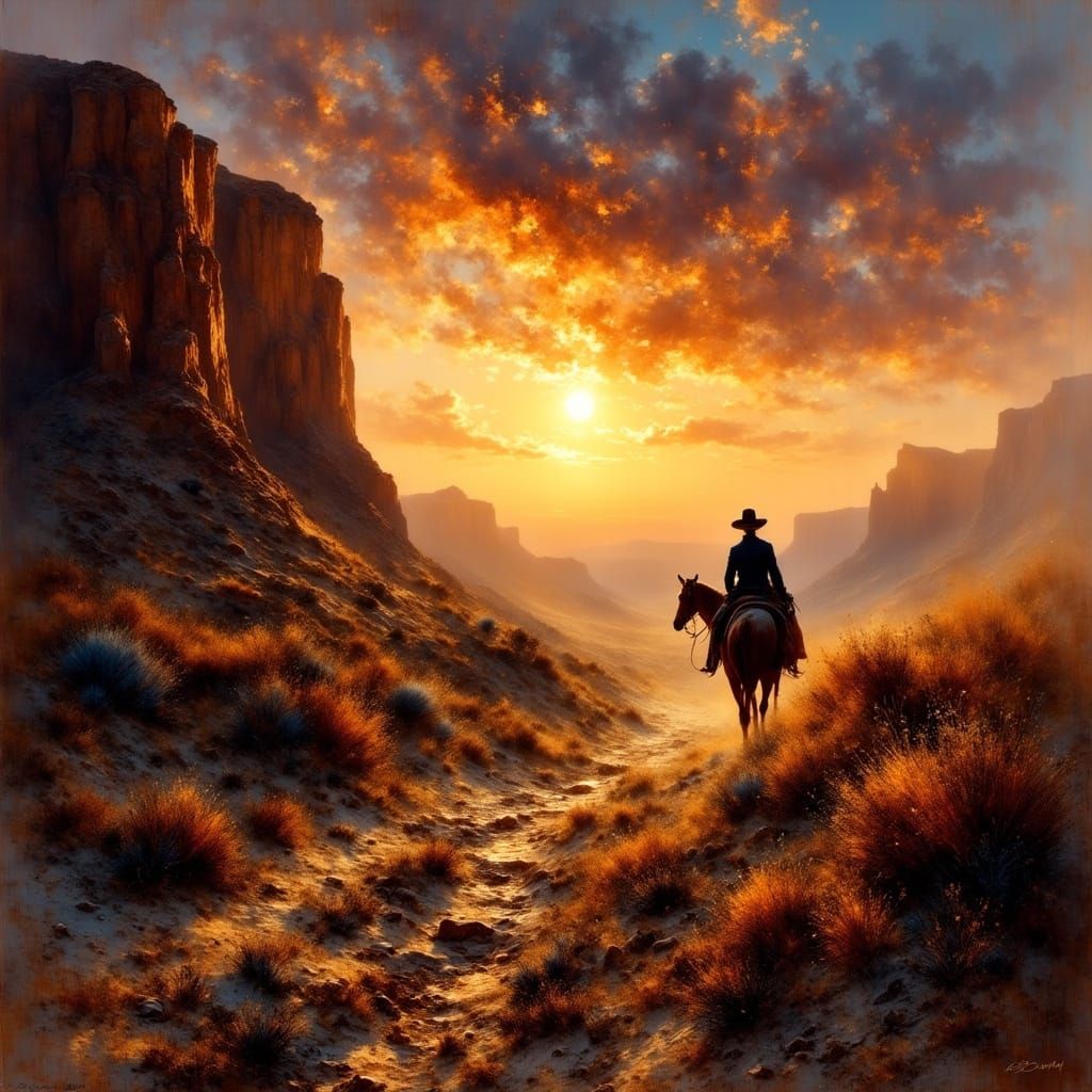 Lone Wolf Silhouetted Against Wild West Sunset