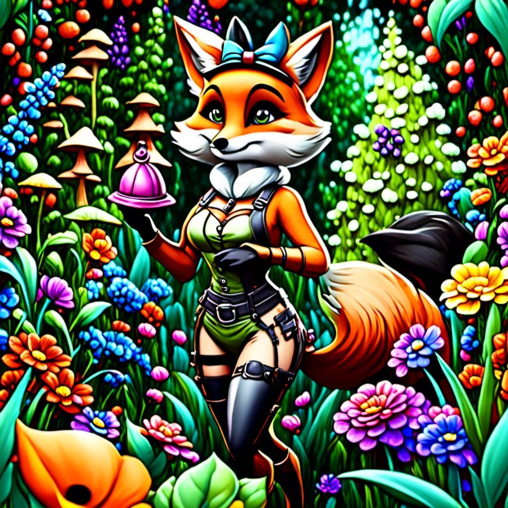 Anthro Fox Gardener in Overalls: Cartoon 3D Shading
