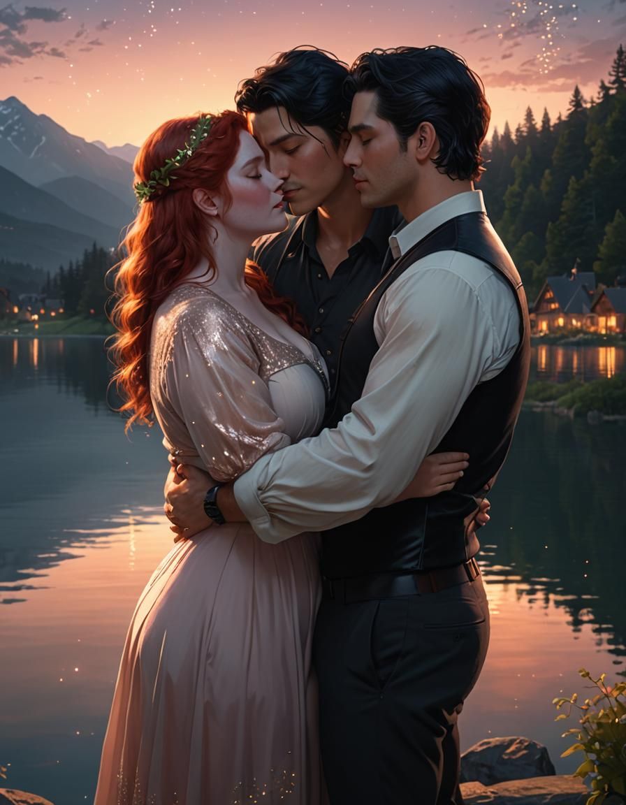 Serene Kiss by the Lake: Ethereal Photorealistic Art