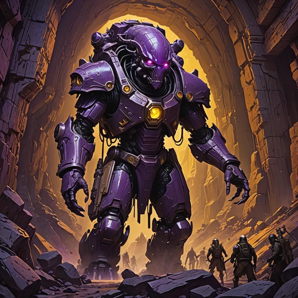 Alien General Raam Invades Mine: Dark Fantasy Art