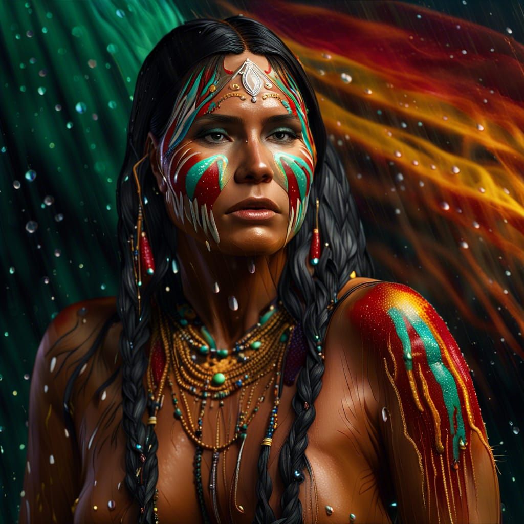 Native American Woman with Water Beads in Splash Art