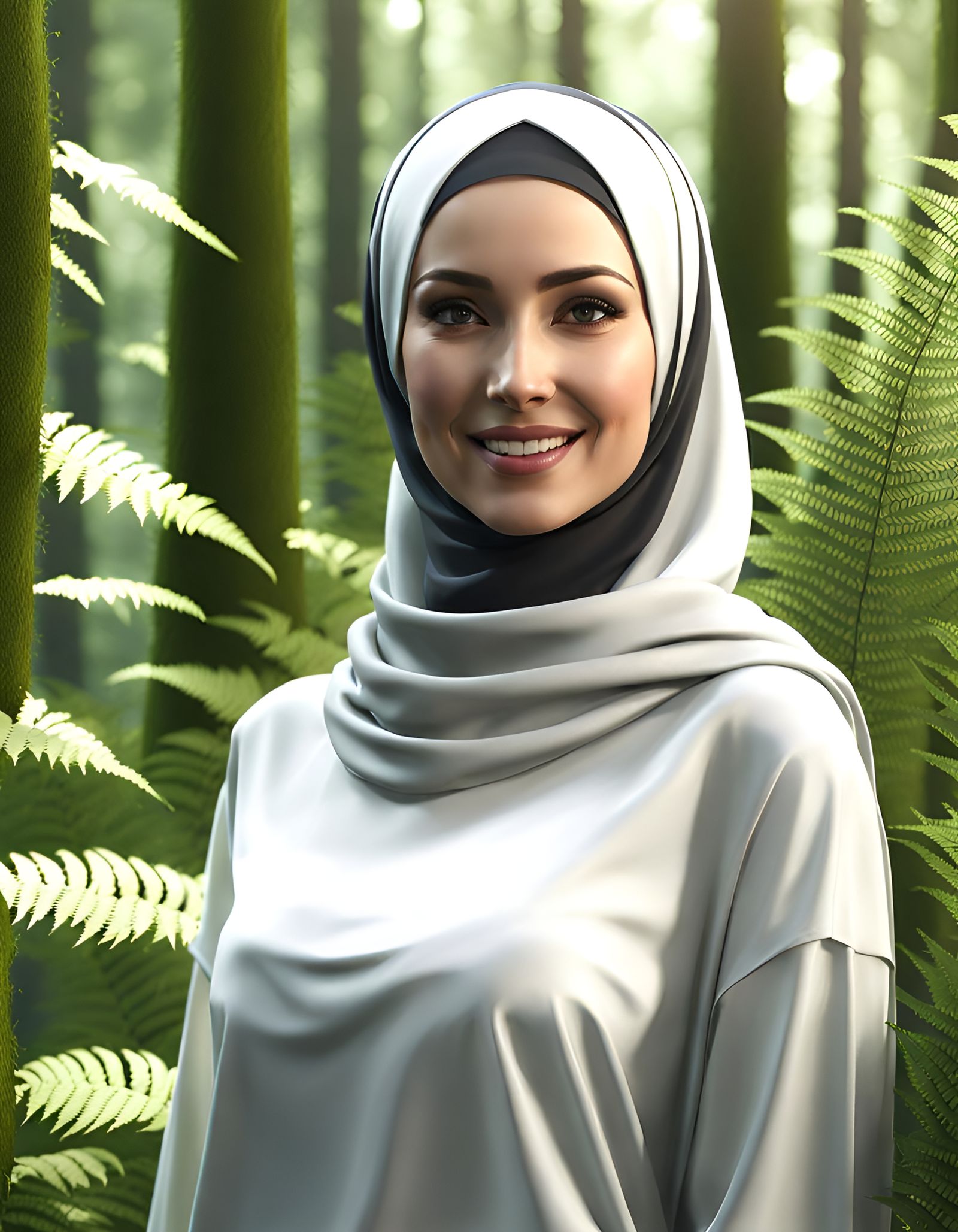 Modest Woman in Hijab Portrait in Summer Forest