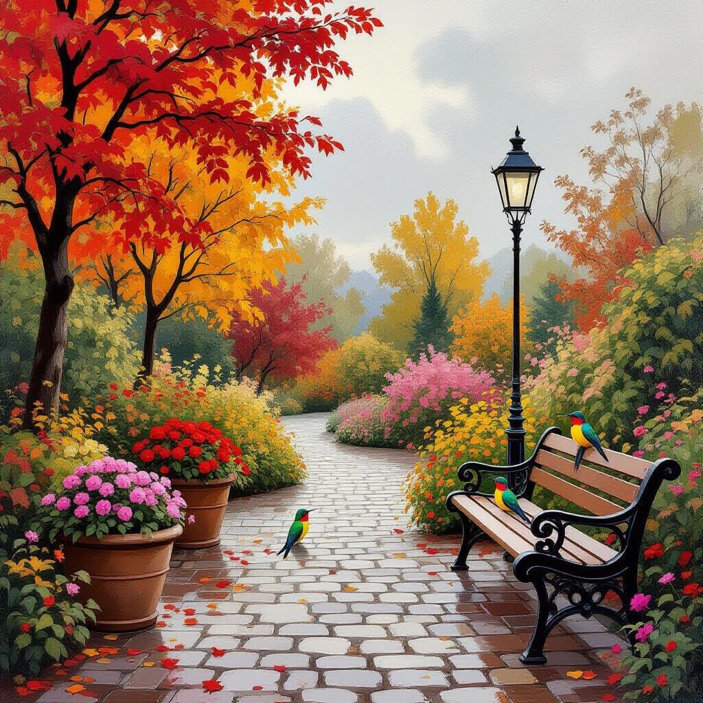 Vibrant Autumn Garden in Soft, Painterly Style