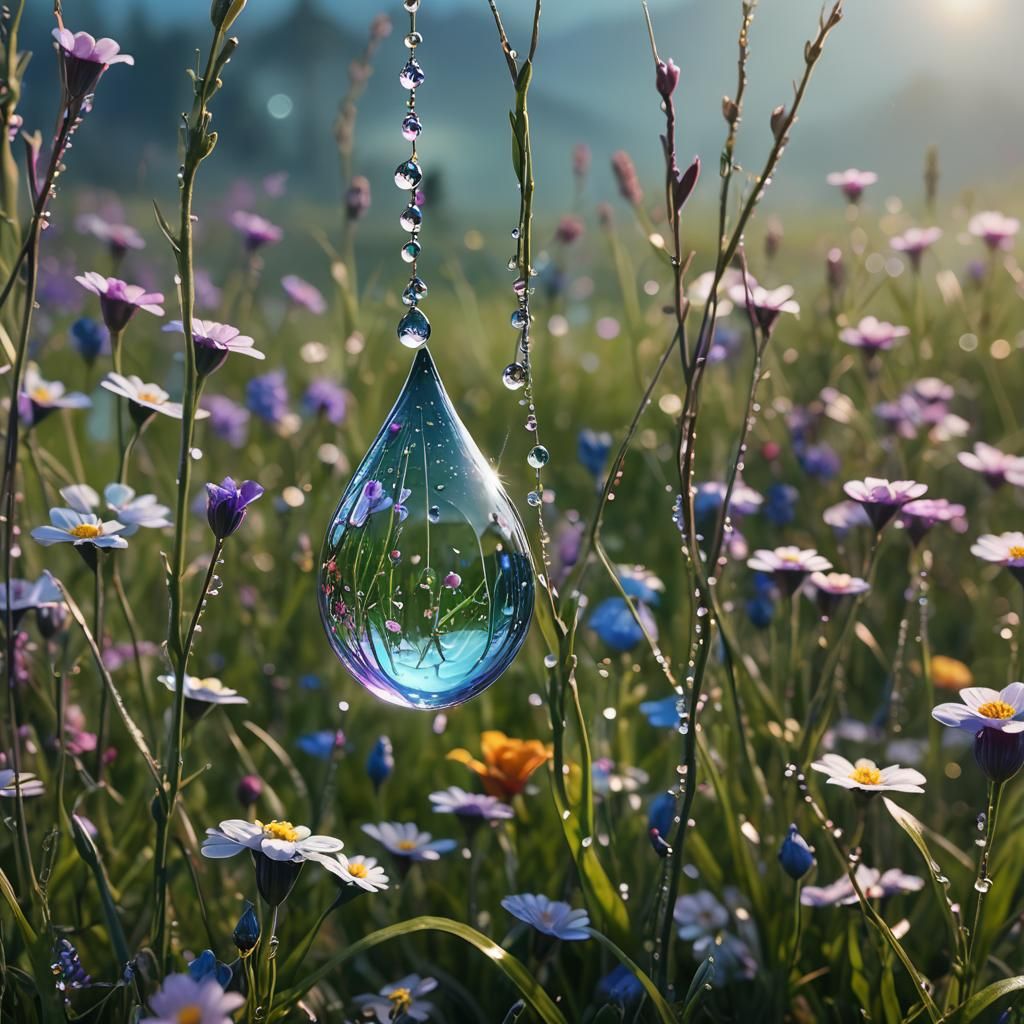 Microscopic Dew Drop on Finger, Detailed Matte Painting