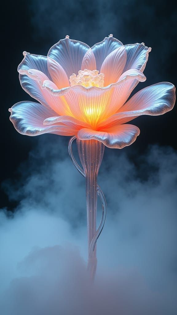 Luminous Glass Flower Sculpture in Lyrical Abstraction