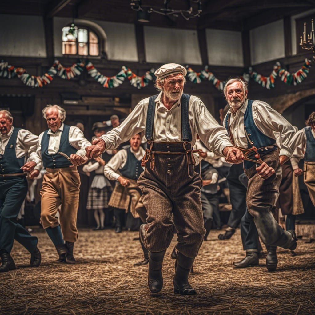 Hyperrealistic Bavarian Farmer's Dance in HDR