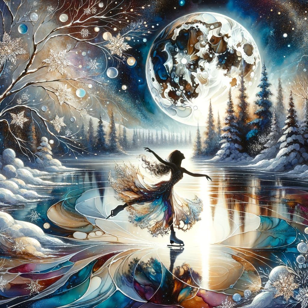 Impressionist Winter Wonderland with Ice Skater