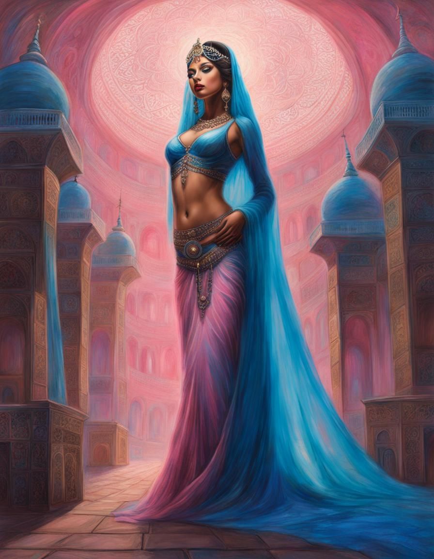 Belly Dancer in Arabic Landscape, Digital Chalk Art