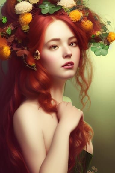 Autumn Haired Girl in Emerald Green Gown