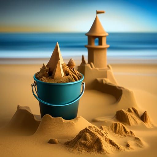 Toy Sandcastle on Beach, Digital Art Masterpiece