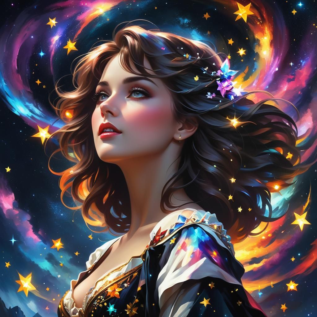 Stars in the Sky: Hyperdetailed Portrait in Triadic Colors